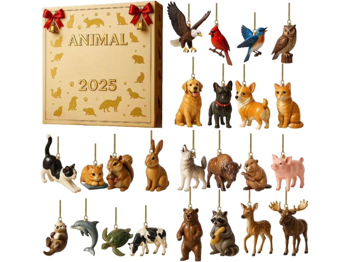 24 días, cuenta regresiva para la decoración acrílica 2D, Calendario de Adviento de Navidad con animales 2025