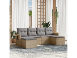 Conjunto de sofá de jardín de 6 piezas con cojines, mimbre sintético beige, Dkd Home Decor