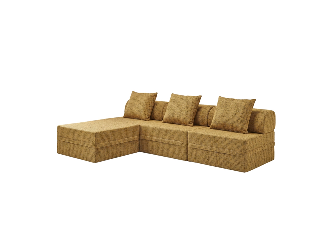 Sofá modular 3+1 + otomana convertible Tweed Mostaza SKOFFA