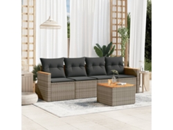 Conjunto de sofá de jardín de 5 piezas con cojines, ratán gris, DKD Home Decor