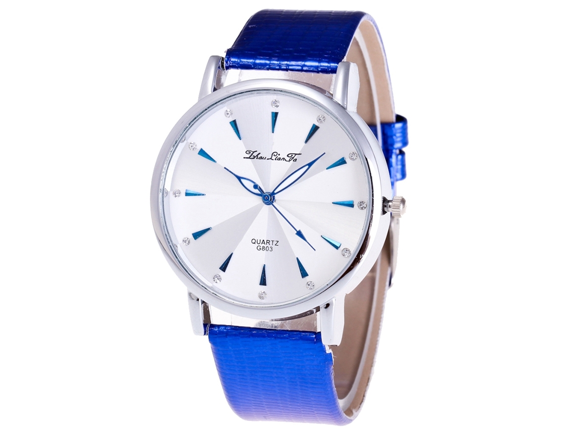 Reloj De Cuarzo Con Correa De Cuero Pu, Dial Redondo, Elegante Para Mujeres (azul)