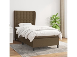 Cama Box Spring Con Colchón Tela Marrón Oscuro 100x200 Cm