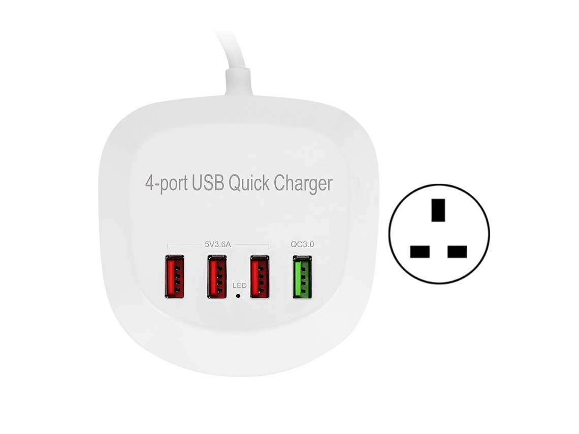 Cargador Usb (portátil De 4 Puertos) Voltaje Ca100-240v Cargador Usb De 4 Puertos Portátil Qc3.0 2.4a5v