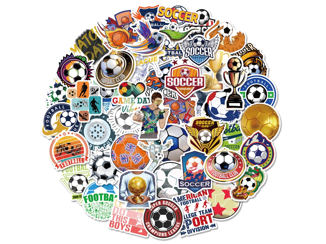 50 pegatinas de fútbol, pegatinas de PVC para equipaje
