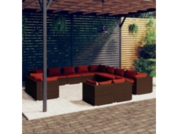 Conjunto de jardín de 13 piezas con cojines de mimbre marrón DKD Home Decor
