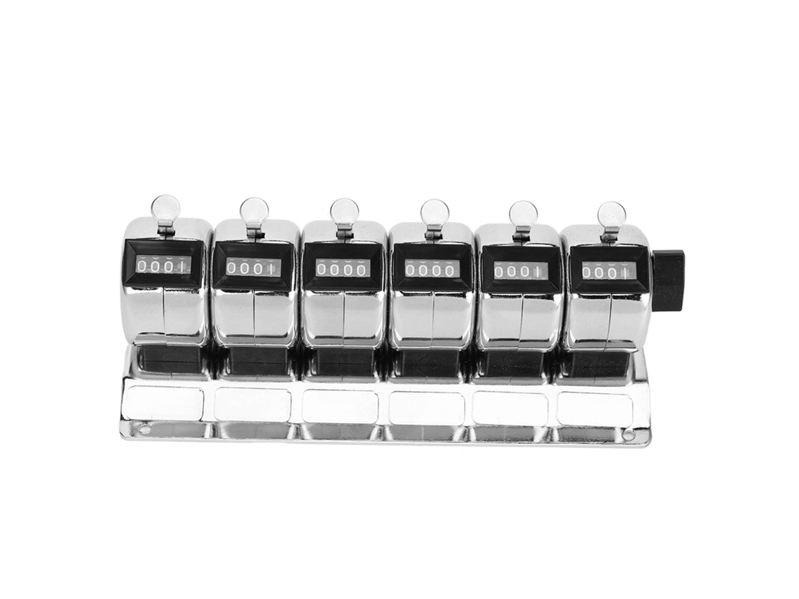 Contador Mecânico De Metal Manual 4 Dígitos Conjunto 6 Unidades Aço Inox