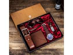 Elegante Empaque De Regalo Para Hombres: Reloj, Bolígrafo, Billetera, Gafas De Sol, Llavero, Marrón