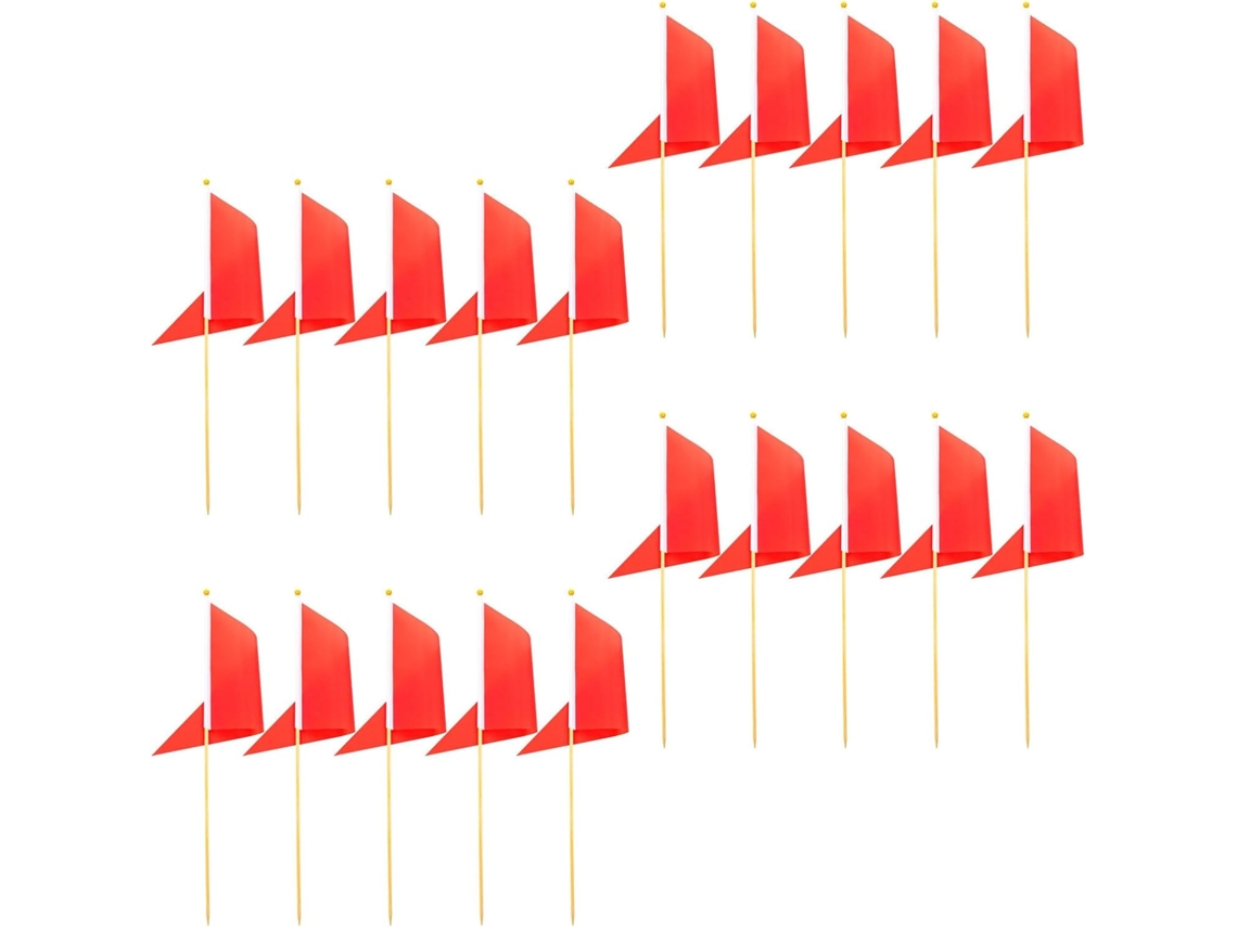 Paquete De 20 Banderas Triangulares Ligeras De Bambú Rojo Y Poliéster Para Señalización De Obras De Construcción.