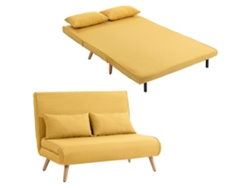 Sofá Cama De 2 Plazas Plegable Sofá Cama Tapizado En Lino Con Respaldo Ajustable 5 Posiciones 2 Almohadas Amarillo