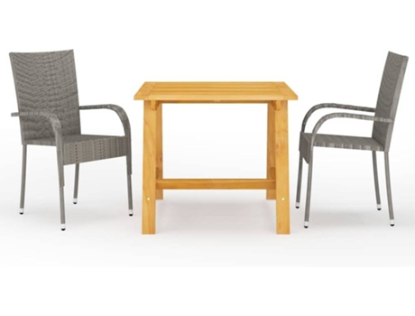 Conjunto 3 de comedor para jardín VIDAXL gris