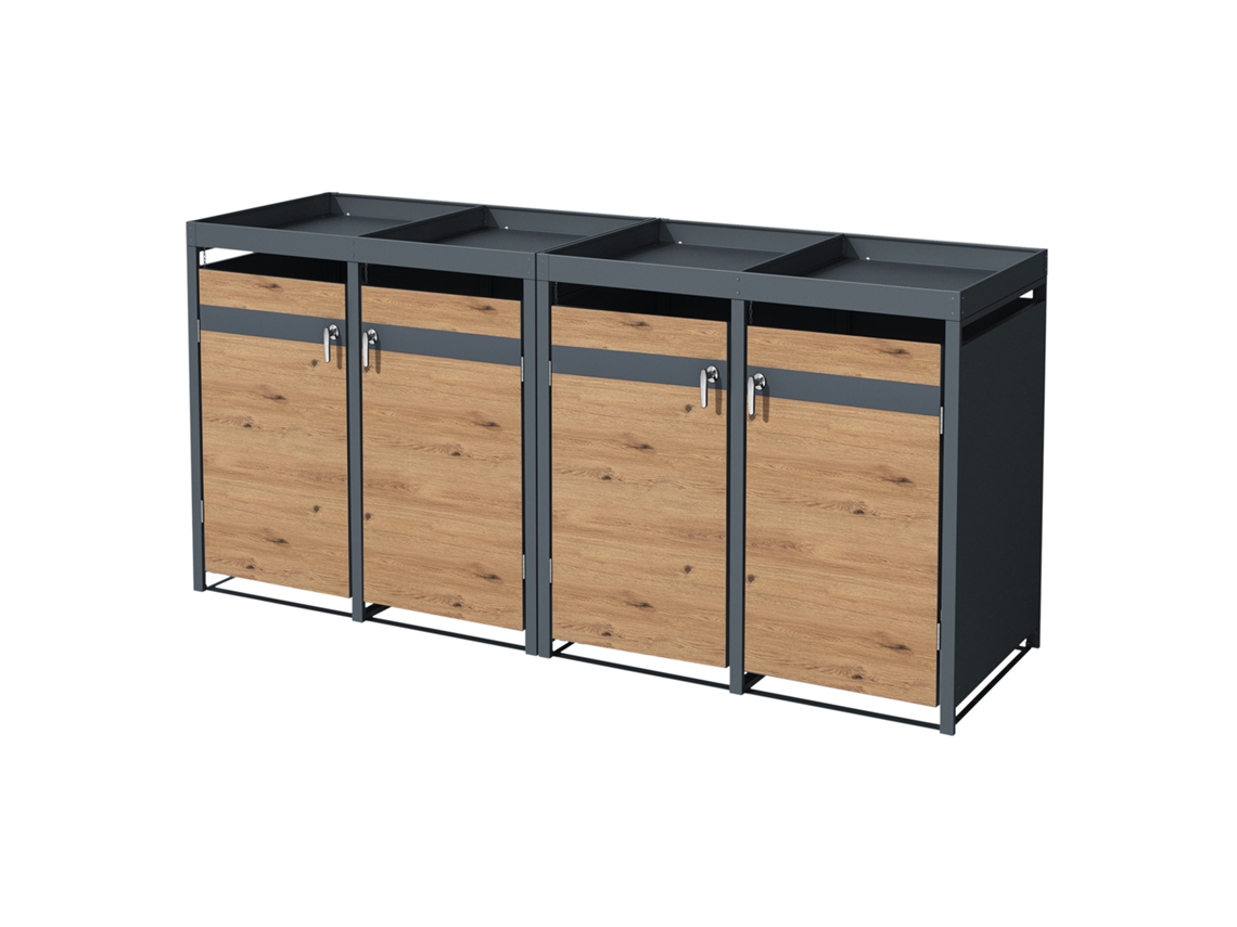 Cobertizo de exterior ML-Design para 4 cubos de basura 240L de acero con aspecto alerce