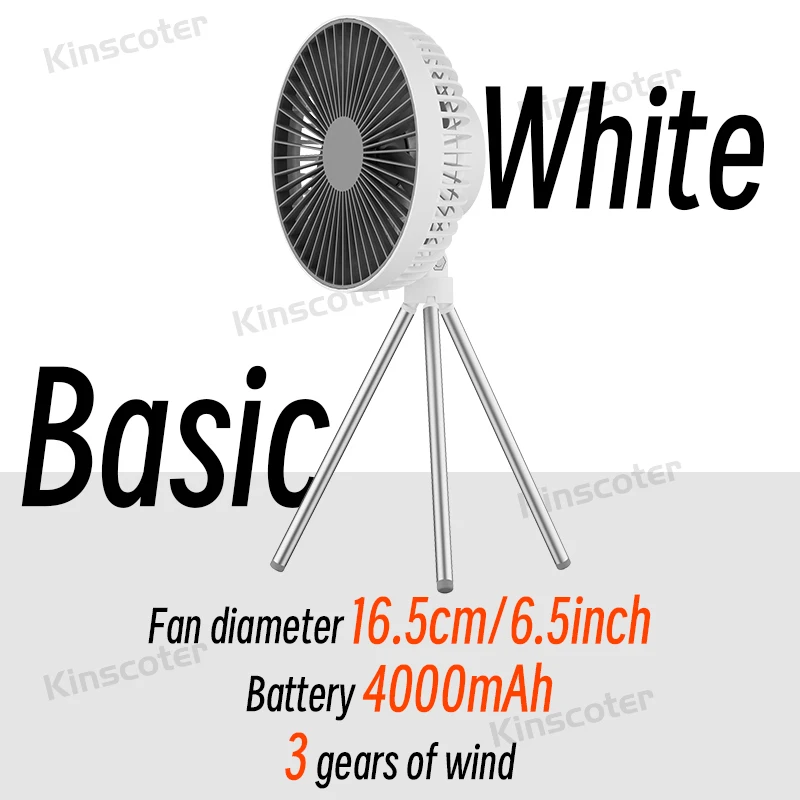 Ventilador De Camping (versión Básica Blanca), Ventilador De Escritorio Portátil Recargable Con Iluminación Led.