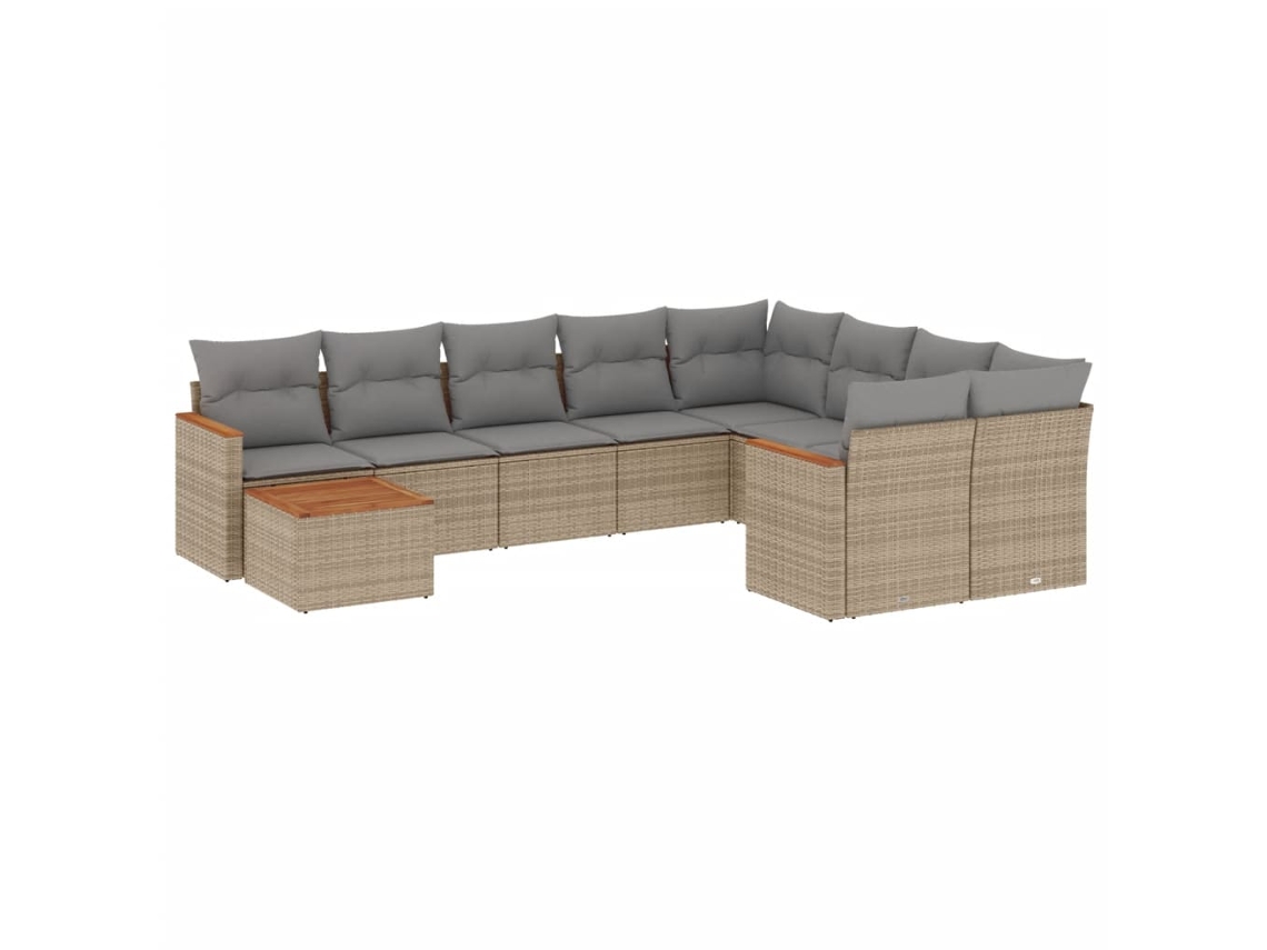 Conjunto de 10 sofás de jardín con cojines de mimbre, beige, EXCLUSIVO DE LA CASA