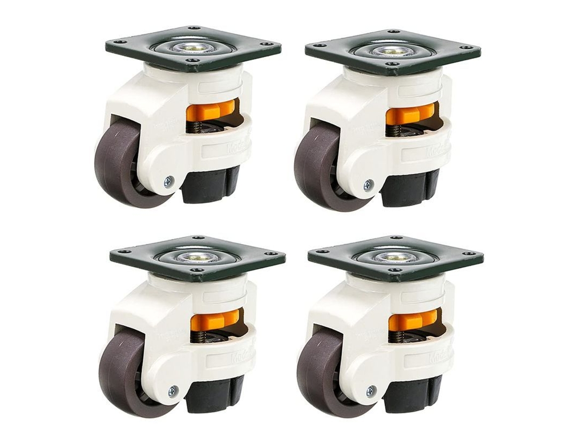 4 Rodillos De Mobiliario Giratorios, Niveladores Retractables, Nylon Y Aluminio, Capacidad 250kg Por Rueda Zkf