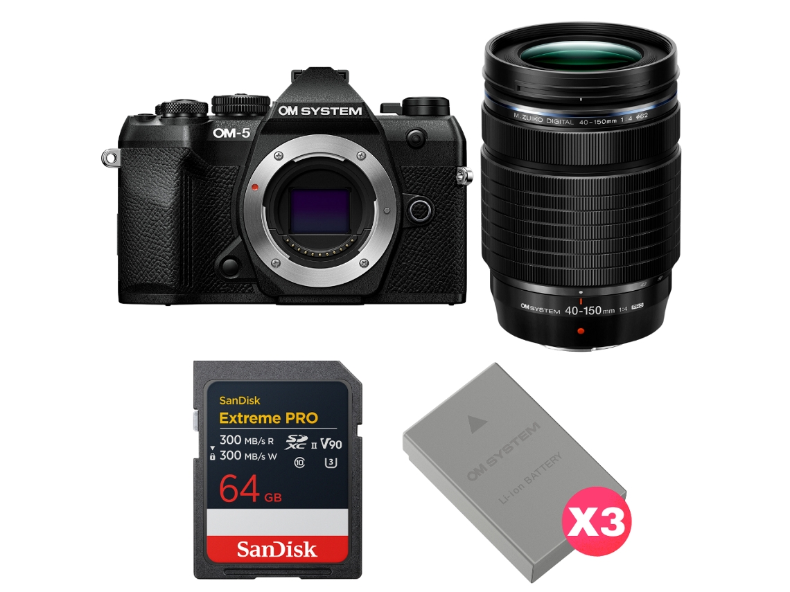 Om System Om-5 Mark Ii Negro + 40-150mm F/4 Pro + 1 Sandisk 64gb Extreme Pro Uhs-ii Sdxc + 3 Om System Bls-50 + Ebook Pricedirect