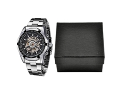 Reloj Mecánico Semiautomático Winner, Diseño Esqueletizado, Resistente Al Agua, Brazalete De Acero, Para Hombre.