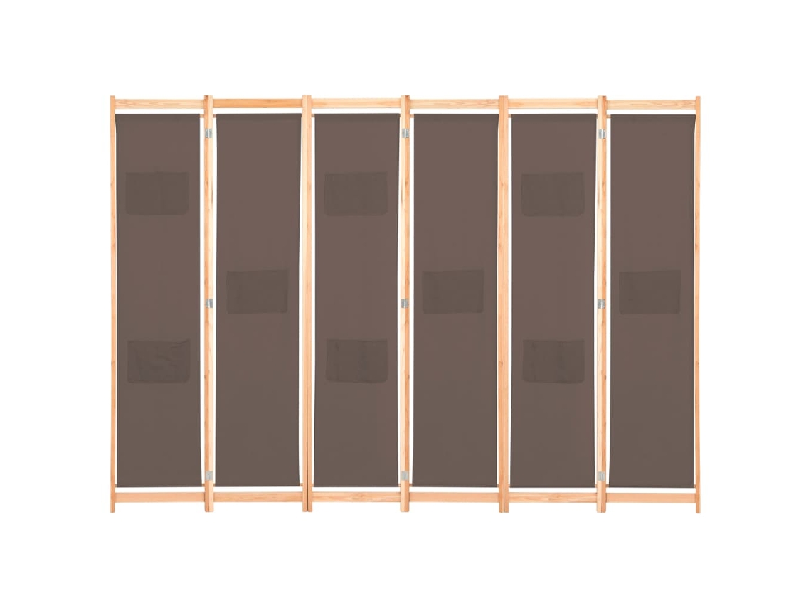Biombo de 6 paneles, 240 x 170 x 4 cm, tela marrón, WSD430344, Adorable Home