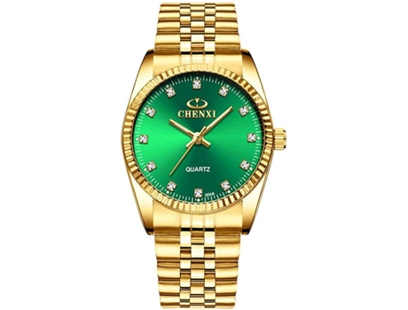 VEANXIN Gold Watch Par de relojes de pulsera de acero inoxidable-Masculino y verde