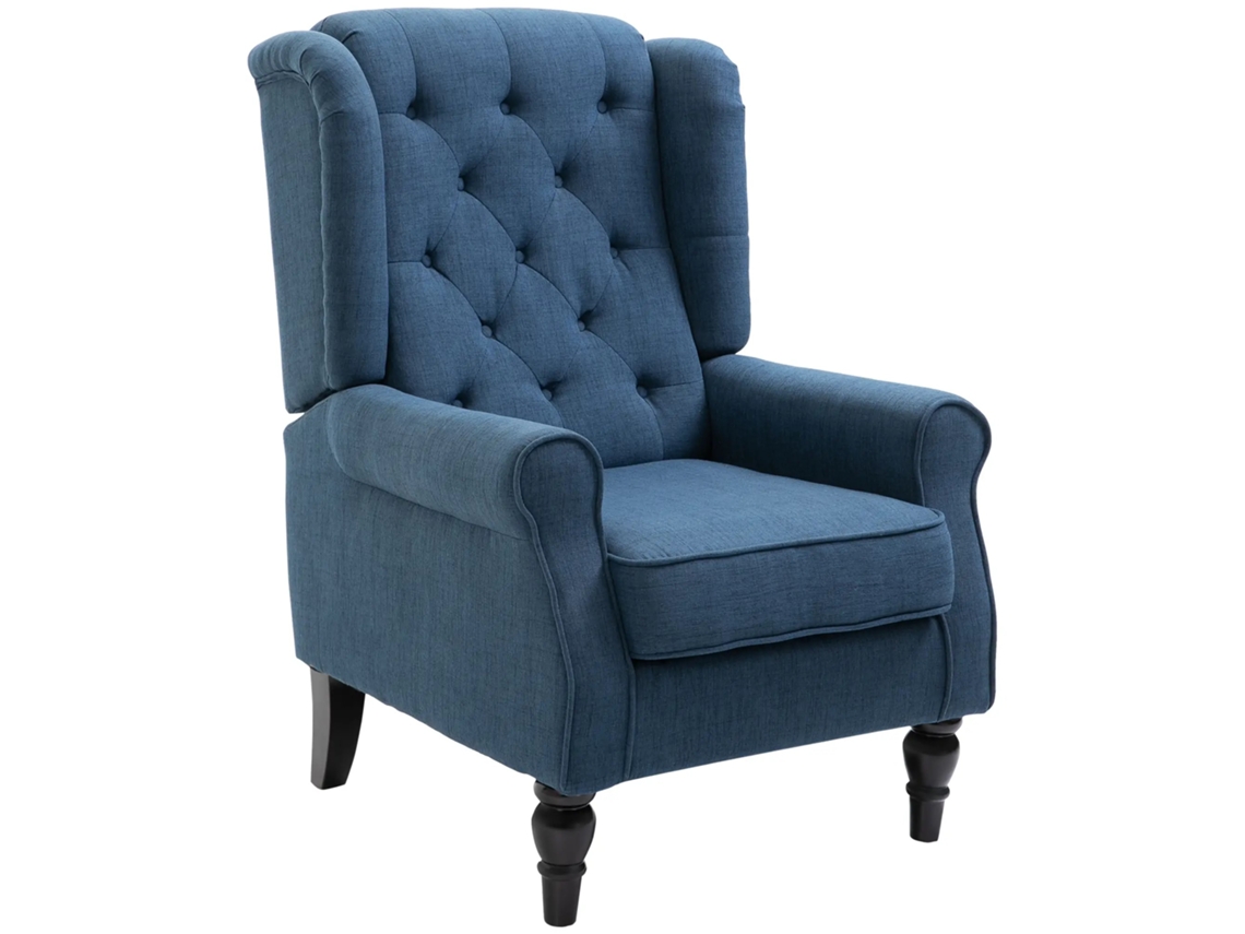 Sillón Orejero Capitoné Respaldo Alto Madera Azul 160kg
