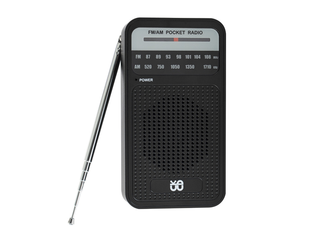 Radio portátil AM FM con altavoz, entrada para auriculares, 2 pilas AA, color negro