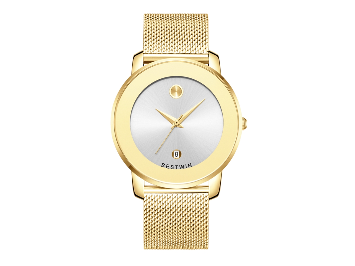 Reloj de cuarzo para hombre MDUG (correa de malla dorada y blanca)