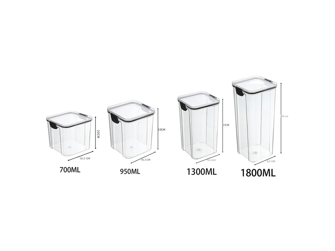 Juego de 5 recipientes herméticos de plástico transparente MDUG para almacenar alimentos (700 + 950 + 1300 + 1800 ml)
