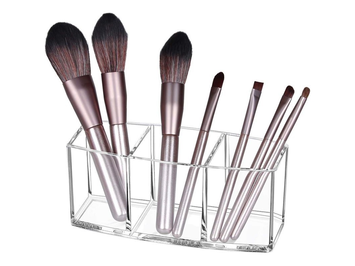 Organizador De Brochas De Maquillaje De Acrílico Con 3 Compartimentos, Estuche Transparente Para Tocador Y Mesa De Maquillaje.