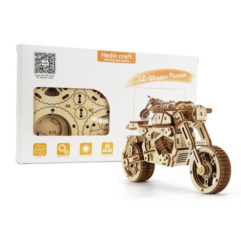 Maqueta De Madera Para Armar De Una Motocicleta Todoterreno, Kit De Ensamblaje Mecánico 3d.