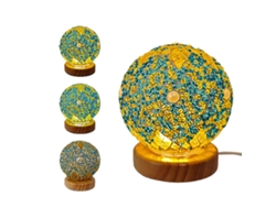 Lámpara de mosaico de vidrio con base de madera, estilo bohemio
