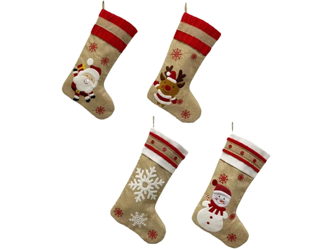 4 Calcetines Navideños Para Colgar, Juego Decorativo Para Bolsas De Dulces