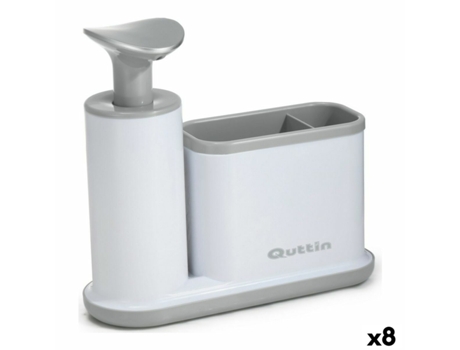Dispensador de Jabón 2 en 1 para Fregadero QUTTIN Blanco Gris 21,5 x 8 x 20 cm (8 Unidades)