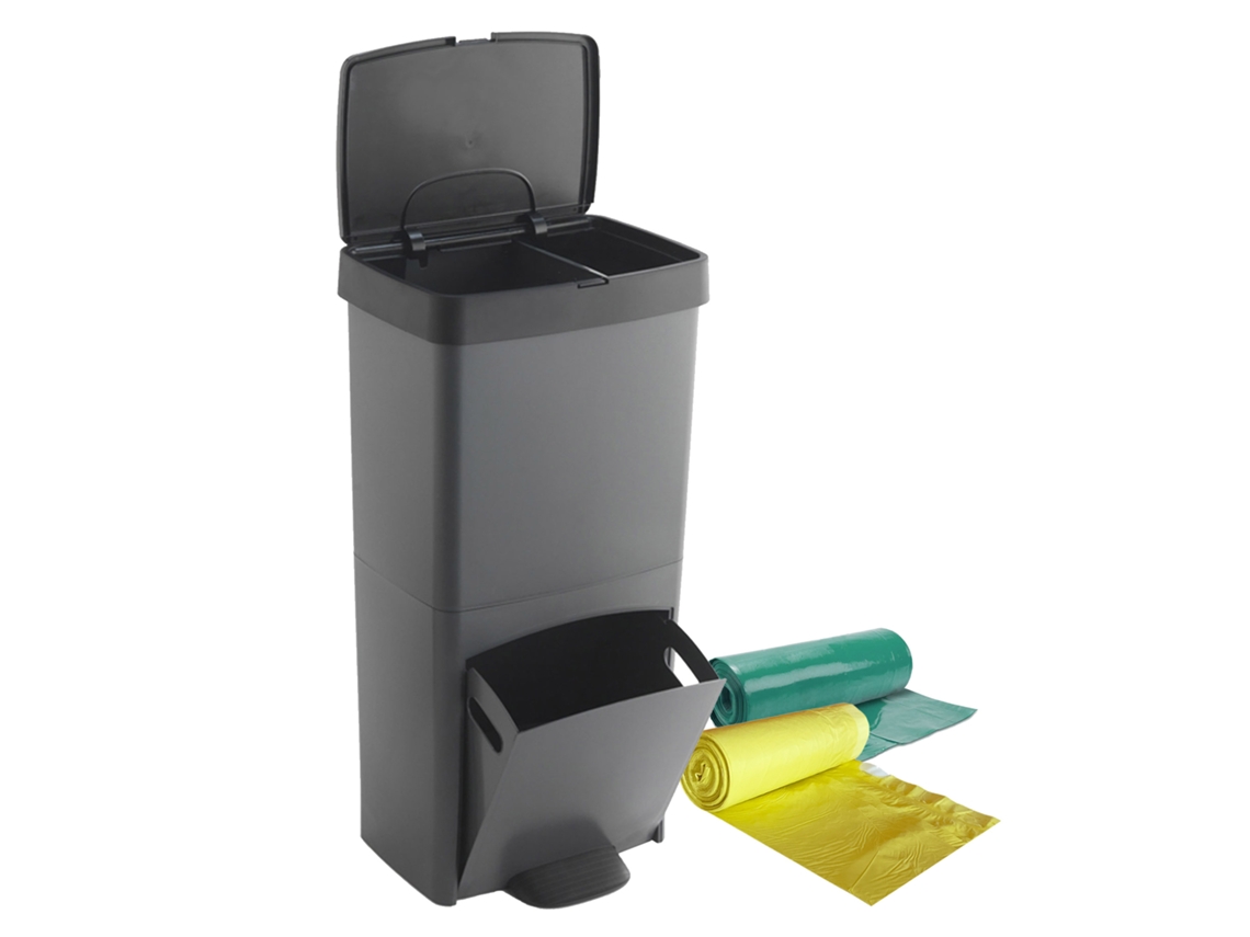 Cubo de Basura Vertical WELLHOME 70L de 2 Compartimentos (40L 30L), con Bolsas de Basura