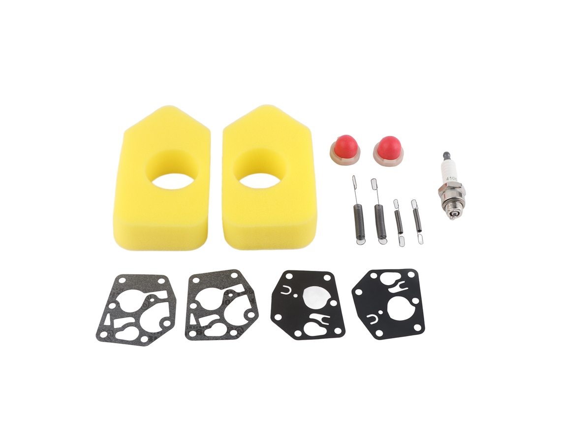 Kit de reparación de cortacésped (2 unidades): filtro de aire, membrana, botón de cebado, resorte y bujía.