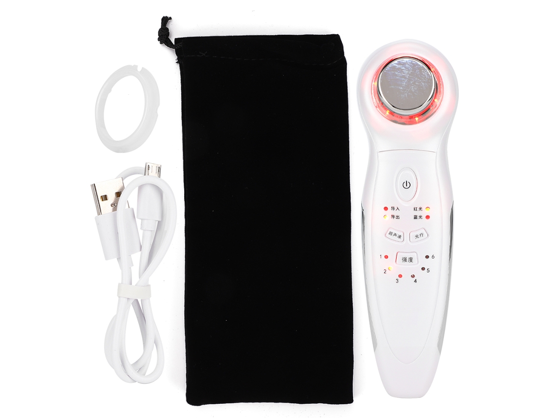 Máquina De Belleza Facial Antienvejecimiento Portátil Con Luces Ultrasónicas Rojas Y Azules.