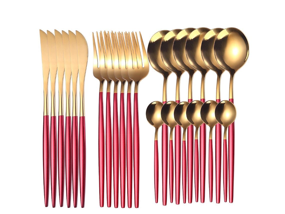Conjunto de Talheres de Aço Inoxidável 24 Peças para Restaurante Familiar-Vermelho 