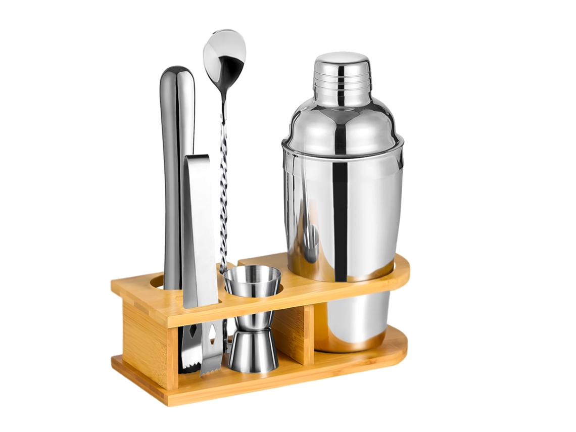 Juego de coctelería doméstica de acero inoxidable de 5 piezas con soporte de almacenamiento, utensilios de coctelería premium DIGITALLAB (550 ml)