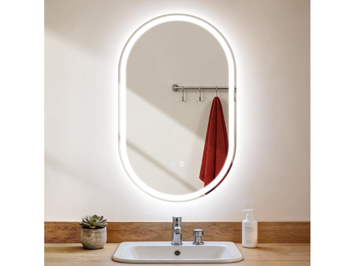 Espejo Baño Ovalado Led Nettlife De 50x80 Cm, Control Táctil, Antivaho, Regulable De 3000 A 6500 K, Ip44, Montaje En Pared. Espejo Iluminado De Diseño.
