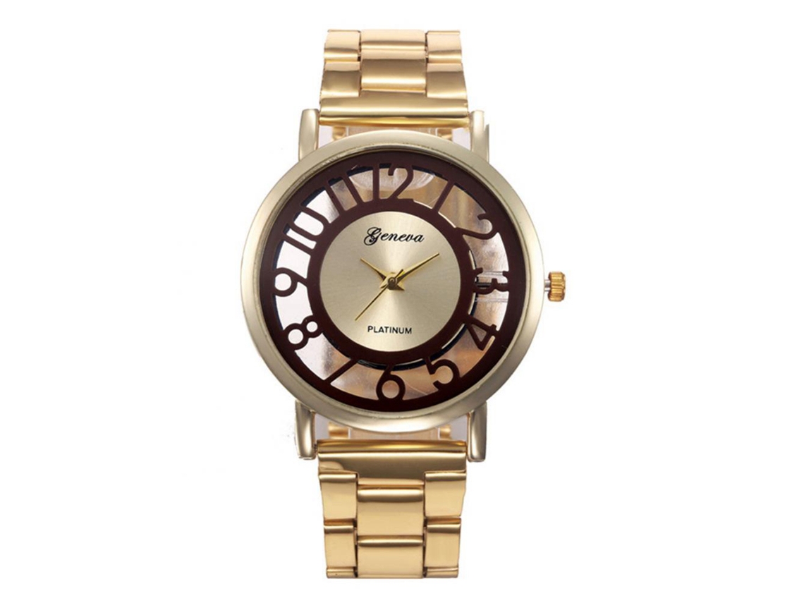 Reloj De Pulsera Casual Con Correa De Acero Y Números Transparentes (marrón)