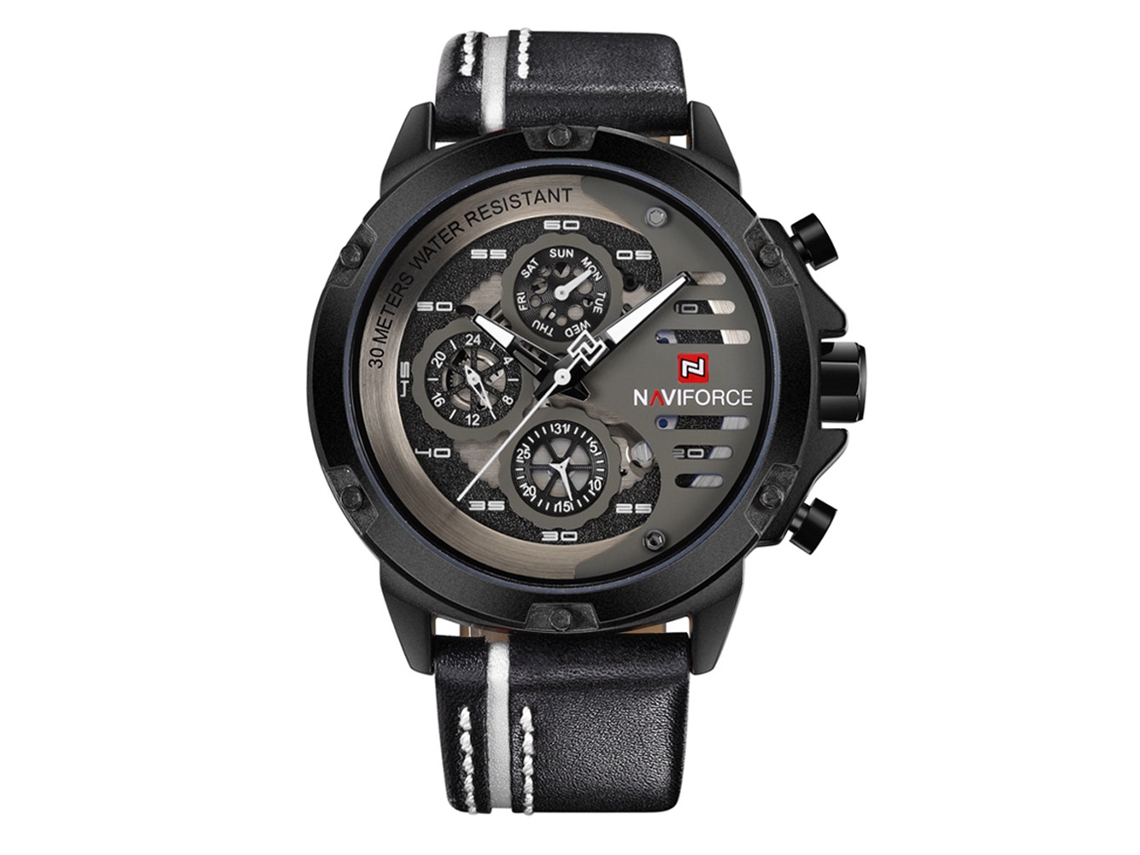 Reloj De Hombre Naviforce De Cuero Genuino, Resistente Al Agua Y Con Movimiento De Cuarzo.