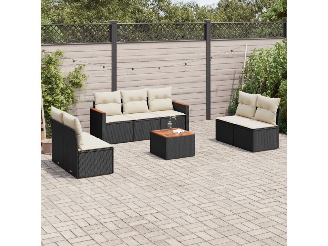 Conjunto de sofá de jardín de 8 piezas con cojines en mimbre sintético negro de DKD Home Decor