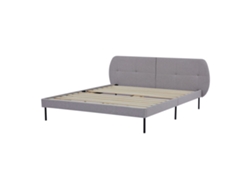Cama con Cabecero Tapizada Porvoo [EN.CASA] Madera de Pino Tecido Gris (160x200cm)