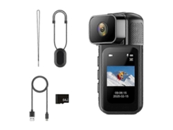 Mini cámara corporal wifi 2.7k, cámara POV de 64 GB con lente giratoria de 180°, mini cámara deportiva para grabación diaria de ciclismo y animales.
