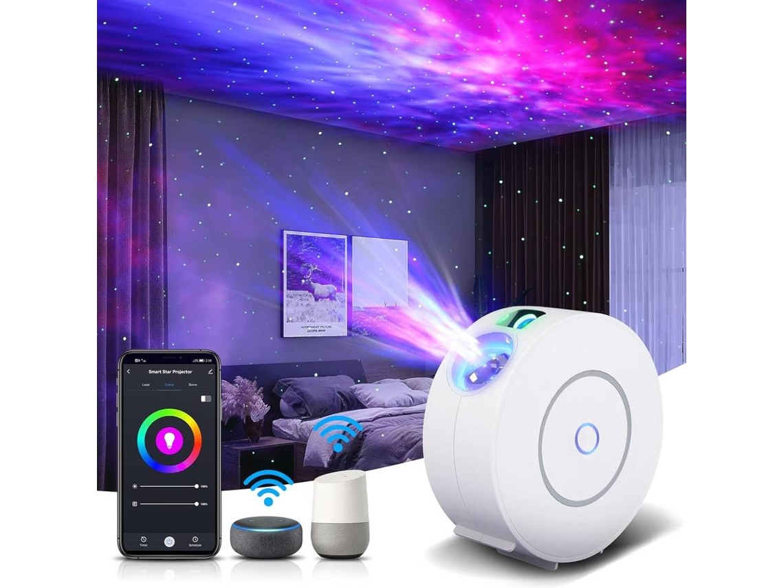 Proyector de estrellas, proyector de galaxia para dormitorio, aplicación inteligente y control por voz (blanco)