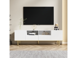 Mueble De Tv Moderno Con Patas Y Detalles Dorados. Descripción