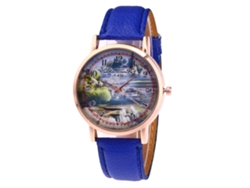 Reloj De Cuarzo Con Correa De Cuero Pu Moda Para Mujer Dial Redondo Azul Real