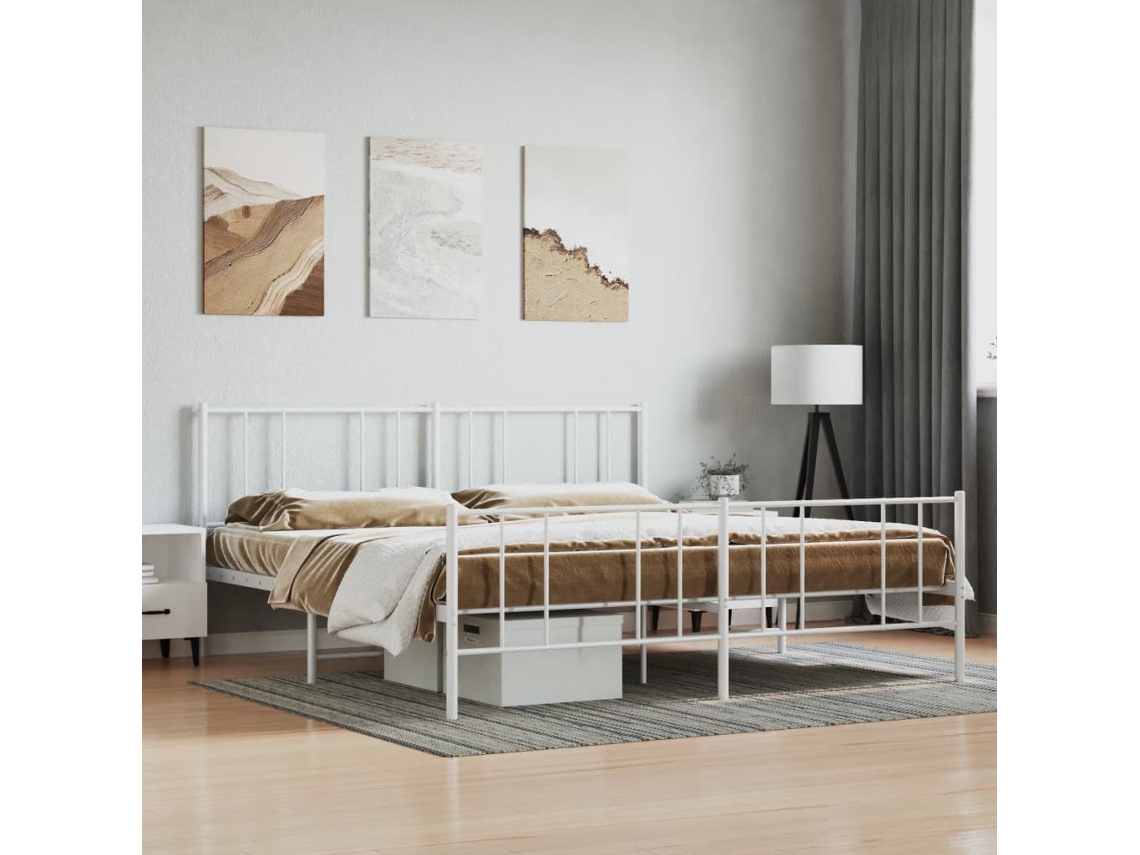 Estructura Cama Sin Colchón Con Estribo Metal Blanco 180x200 Cm