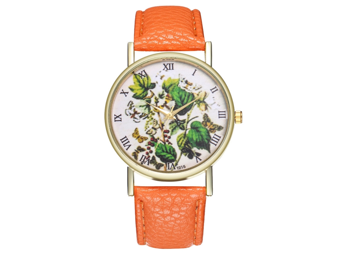 Reloj De Pulsera Analógico De Cuarzo Con Dial Redondo Moda (naranja)