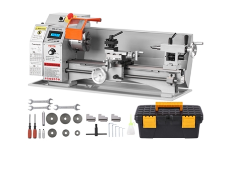 VEVOR 7 x 16, 800W potencia torno de metal, velocidad infinitamente variable de 150-2500 RPM, mandriles de metal de 3.9 y caja de herramientas de 3...