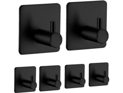 6 Ganchos Autoadhesivos Para Toalla - Acero Inoxidable, Sin Furo - Para Baño, Cocina, Escritorio - Negro