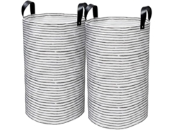 Juego De 2 Cestas De Ropa Plegables, Con Capacidad De 60 Litros, Remaches Y Asas Reforzados, Material De Cuero Sintético, Lavado Eficiente Y